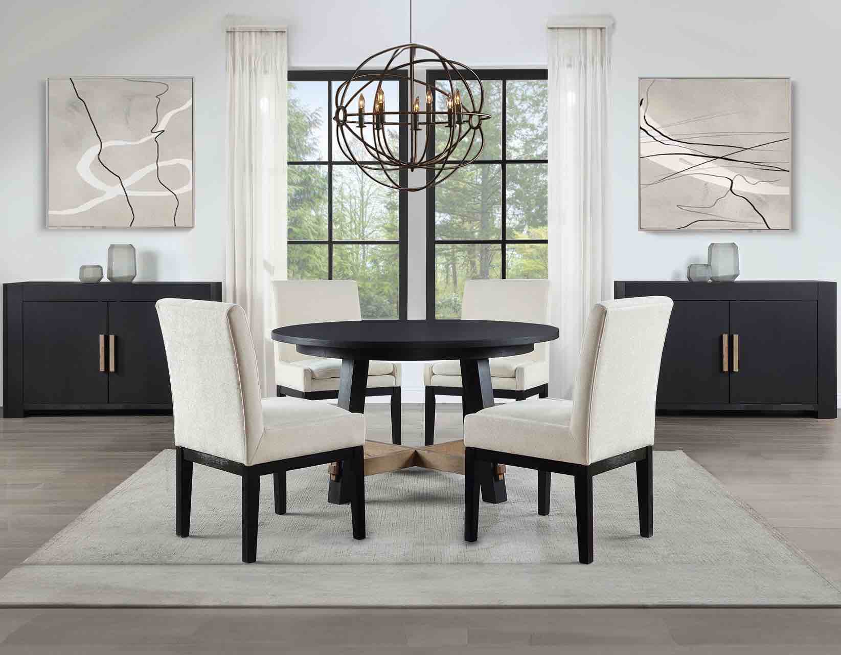 Steve Silver Aubrey ABR500KUS Casual Upholstered Side Chair, Beige Polyester Cushioning, Black Wooden Legs and Frame, Set of 2