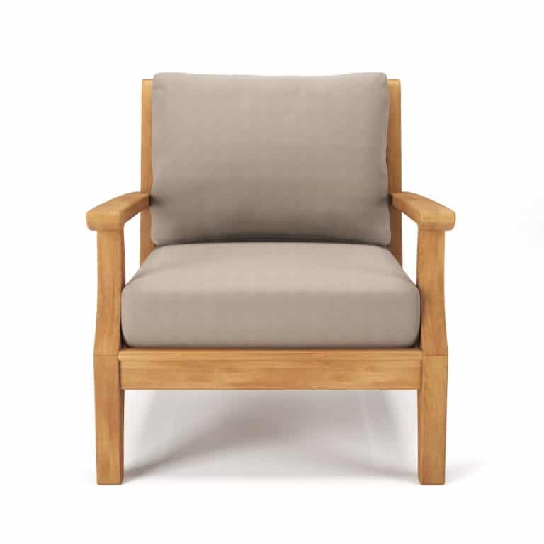 Laguna Teak Miramar Club Lounge Chair, Teak Wood Frame, Light Beige Weather Resistant Cushioning. Hardware sold separately. 