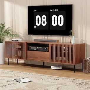 69.3'' W TV Stand Fits TV’S Up To 80 In. With 2 Slat Doors, 5 Shelves And 1 Drawer