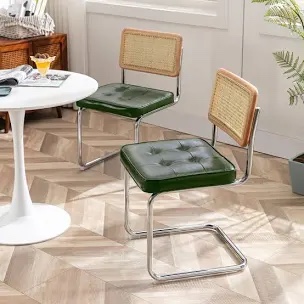 2 Aveon 19.1"' H Mid - Century Modern Tufted Leather Cantilever Dining chair 
