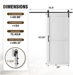 30''/36''/42'' Manufactured Wood PVC Paneled Barn Door With Installation Hardware Kit
