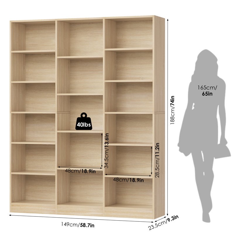 wakil 74"h x 59"w 6- tier large wood storage bookcase