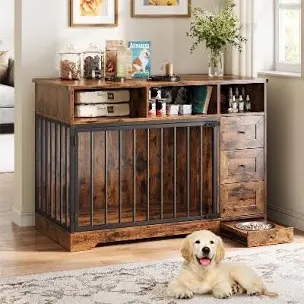 Garvee 48" Farmhouse Dog Crate Furniture Kennel Table 47.6" x 23.6" x 33.5"