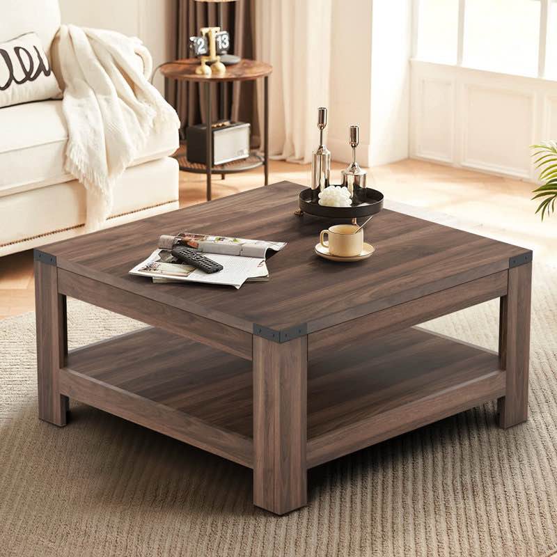 zara square coffee table with 2-tier storage shelves