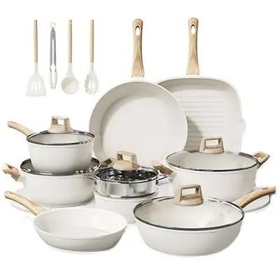 24 Pcs Pots and Pans Set Non Stick Ceramic Cookware Set,Healthy Non Toxic Kitchen Cookware Sets with Large Capacity,Induction Compatible,PFAS/PTFE/PFOA/PFOS Free,Cream White