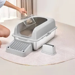 6 in Deep Cat Litter Box Odor-Free Litter Box with Filtering Foot Board