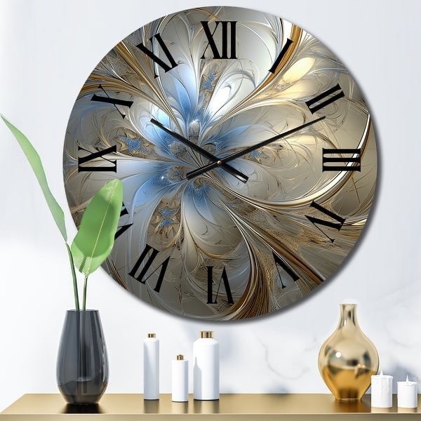 Designart "Tender Light Blue Floral Whirling Spiral" Abstract Spirals Oversized Wall Clock - 16 In. Wide x 16 In. High