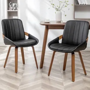 Modern Upholstered Faux Leather Dining Chairs Set Black 