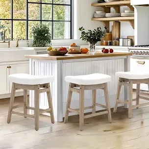 24" Solid Wood Saddle Bar Stools Ideal for Kitchen Island and Counter 3pcs