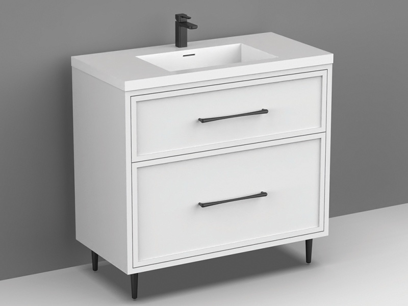 “elegant” White vanity cabinet with drawers 