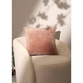 Stonewashed Cotton Velvet Throw Pillow with Decorative Handstiched