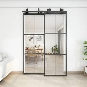 JUBEST Bypass Frosted Glass Barn Door