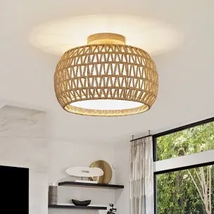 Dundridge Rattan Ceiling Light Fixtures, Hand - woven Boho Flush