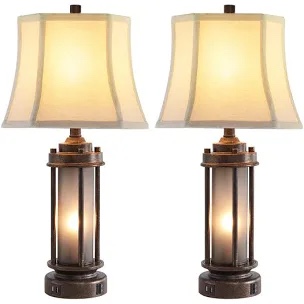 25" Latwanda Table Lamp Set With Night Light And USB Ports