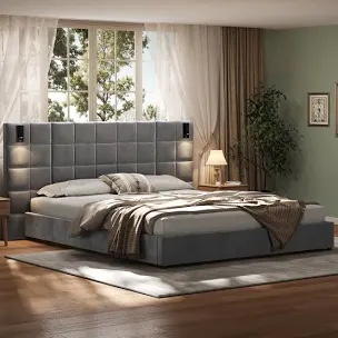 Sandris Velvet Upholstered Platform (King)