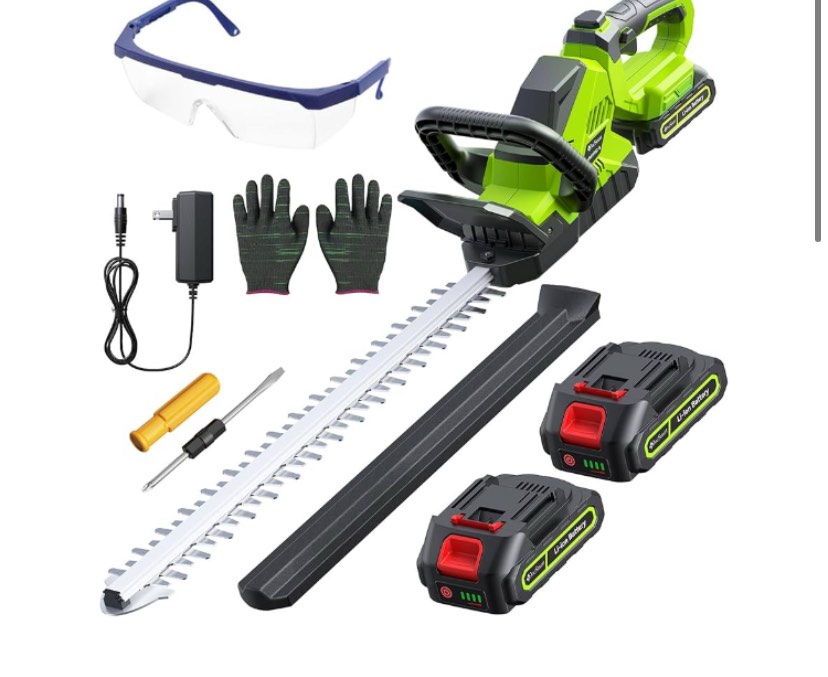 20'' Hedge Trimmer Cordless with Battery, Electric Handheld Bush Clipper with 2 Pack Rechargeable Batteries, 3000RPM 180° Rotatable Head, 2/3'' Blade Gap