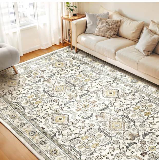 NURTURES Machine Washable Rug 8'x10' Area Rugs with Non-Slip Vintage Rug for Entrance Low Pile Flora