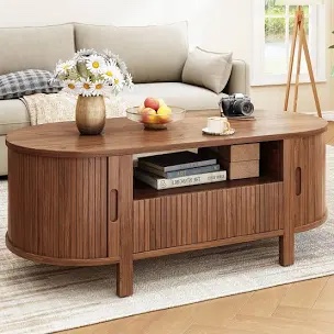 47.2'' Oval Coffee Table With Storage, Fluted Acc