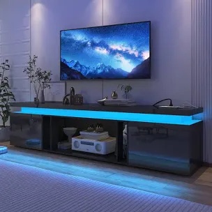 83" High Gloss TV Stand With Power Outlet And LED Light