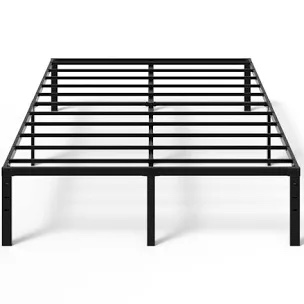 14" Black Metal Bedframe With Headboard Compatible Platfom Bed