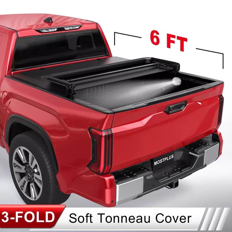 MOSTPLUS 6FT 3-Fold Soft Truck Bed Tonneau Cover for 2016-2023 Toyota Tacoma w/ LED