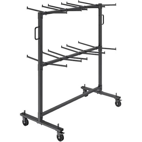 VEVOR Folding Chair Cart, Double Layer Mobile Stackable Chair Dolly, Storage Rack Trolley with 530 Lbs Capacity to Store 84 Chairs, Heavy Duty Iron Chairs Holder with 4 Casters, 2 Elastic Cords, Cover