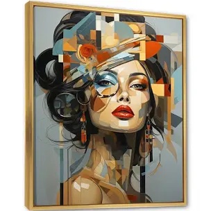Glam Harmonious Cubist Woman Portrait 1 Fashion Canvas Wall Art