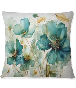 Teal Green Growth Abstract Botanicals Printed Throw Pillow