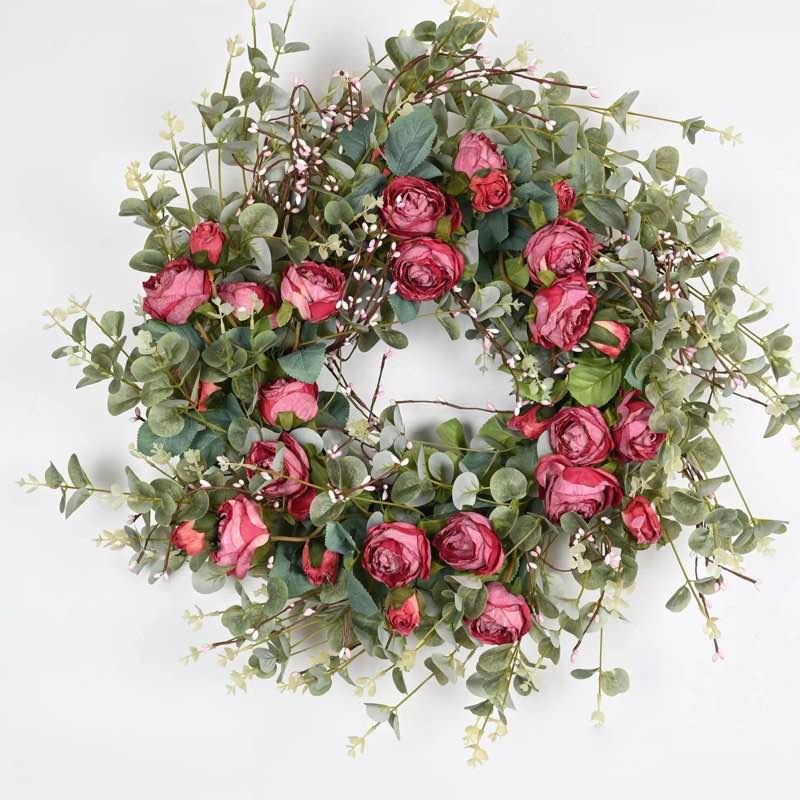 26" Artificial Everyday Eucalyptus Berry Rose Floral Front Door Wreath For Wedding Party Home Decor