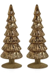 Merrigan Light Green Glass Tree on Gold Glitter Base, Set of 2 