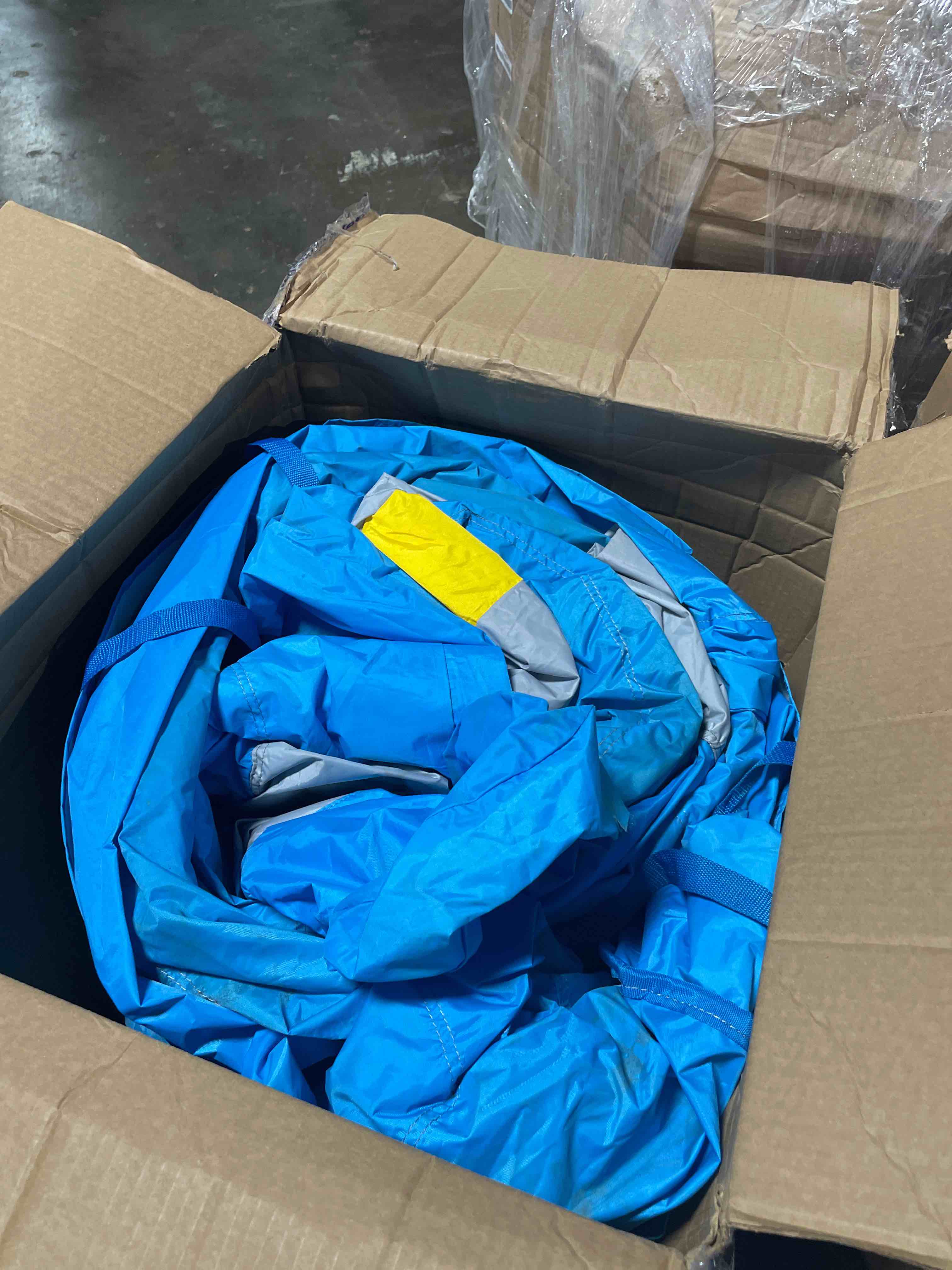 Condition photo showing As Is for outfunny bounce house with slide, inflatable bouncy house for kids 3-12 w/ball pit, outdoor & indoor, bounce area 8'x8', capacity 400 lb - blue (does not come with pump)