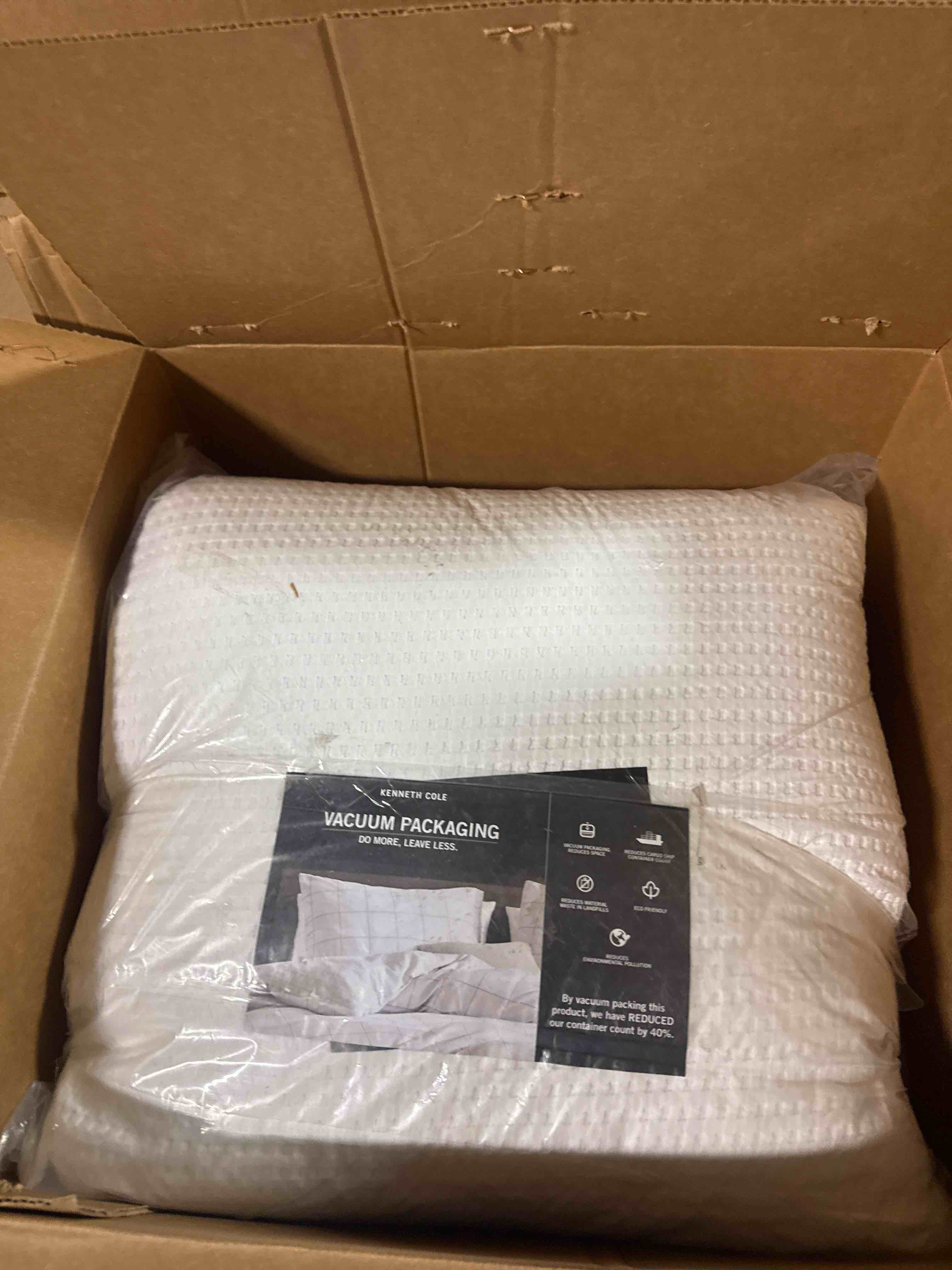 Condition photo showing New/Like New for bare home comforter set - full size - ultra-soft - goose down alternative - premium 1800 series - all season warmth comforter (full, modern plaid - white/grey)