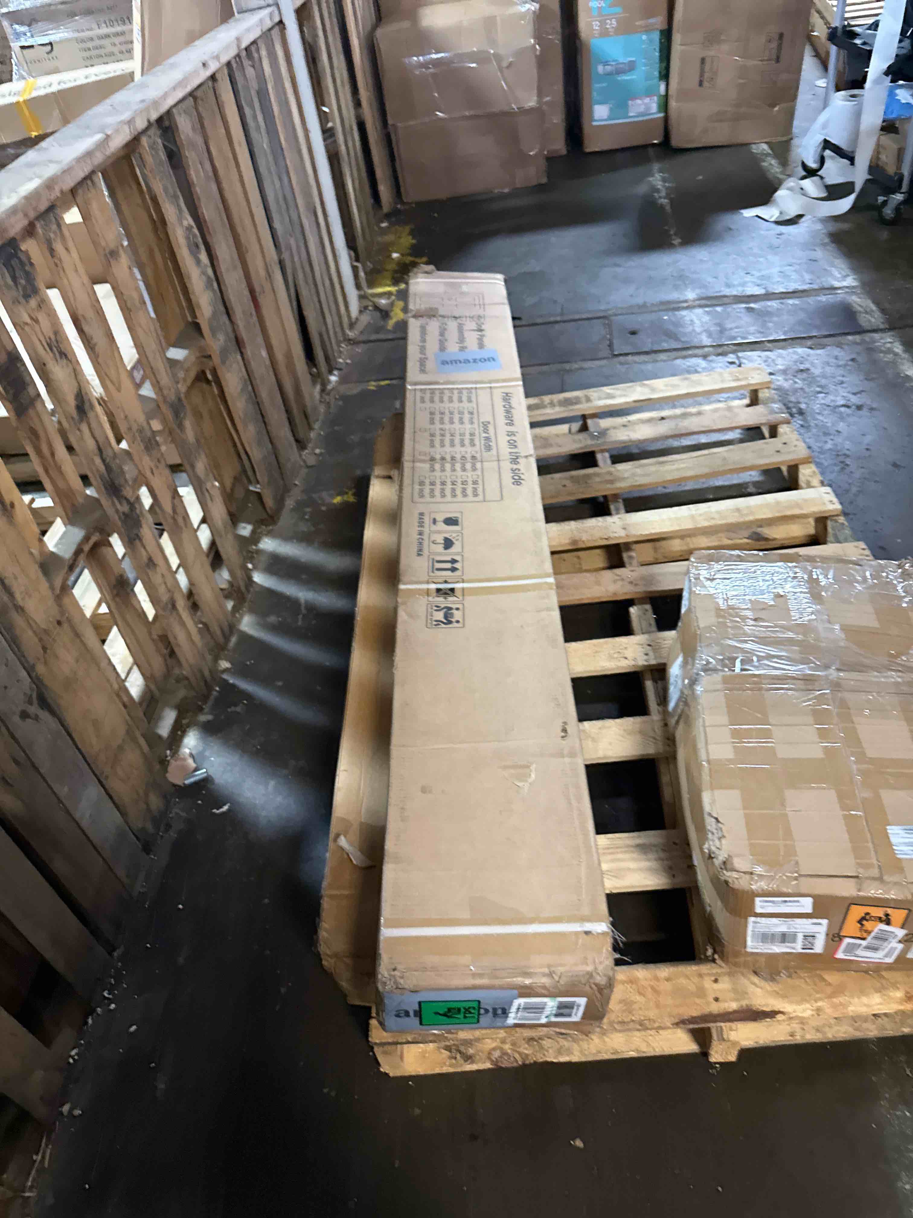 Condition photo showing New/Like New for 36x80 inch white sliding barn door slab with 6.6ft hardware kit included, 5-panel, mdf wood panel covered with water-proof scratch-proof pvc surface, simple diy assembly