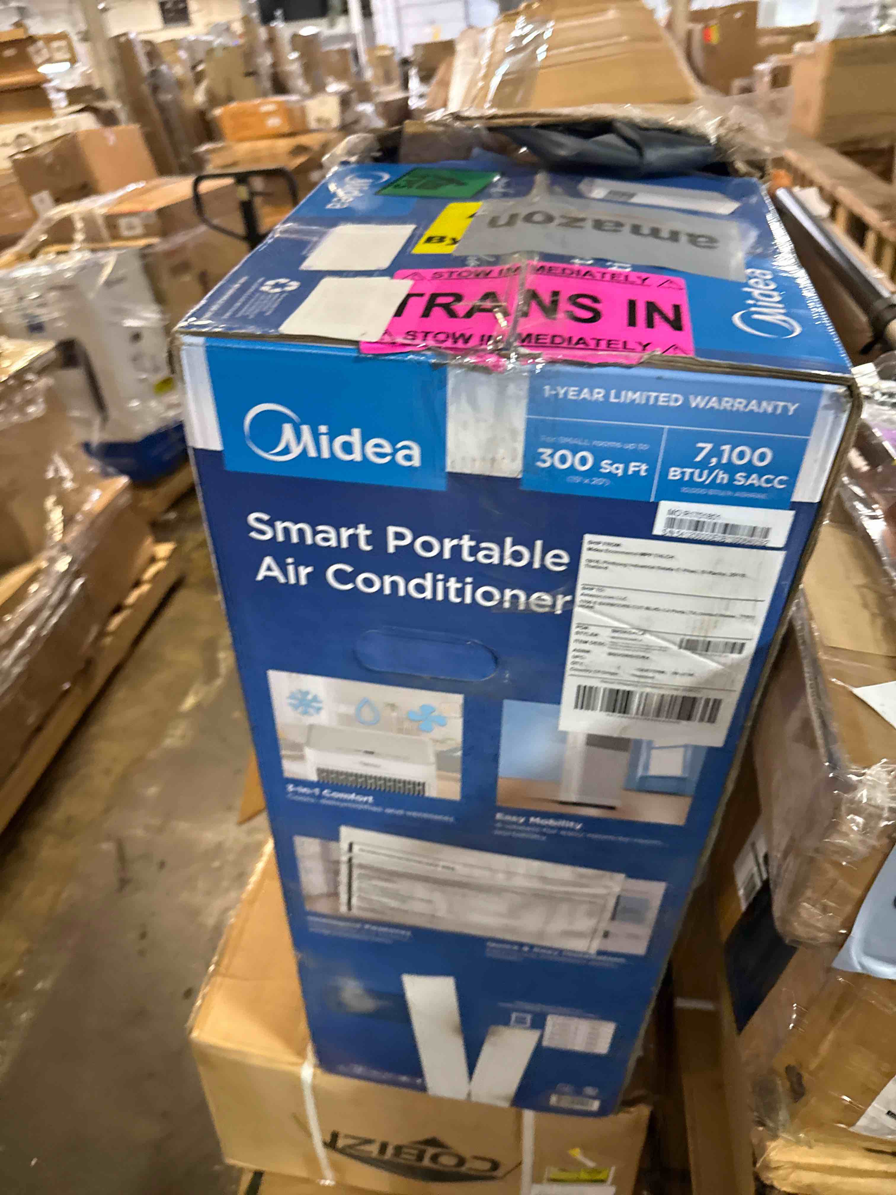 Condition photo showing Good Condition for midea 10,000 btu ashrae (7,100 btu sacc) portable air conditioner, smart control, cools up to 300 sq. ft., with dehumidifier & fan mode, easy- to-use remote control & window installation kit included 10,000 btu-smart