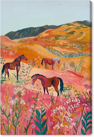 Condition photo showing New/Like New for horses in beautiful pasture framed high-gloss acrylic glass wall art trendy western by art remedy, white frame, 16 x 24
