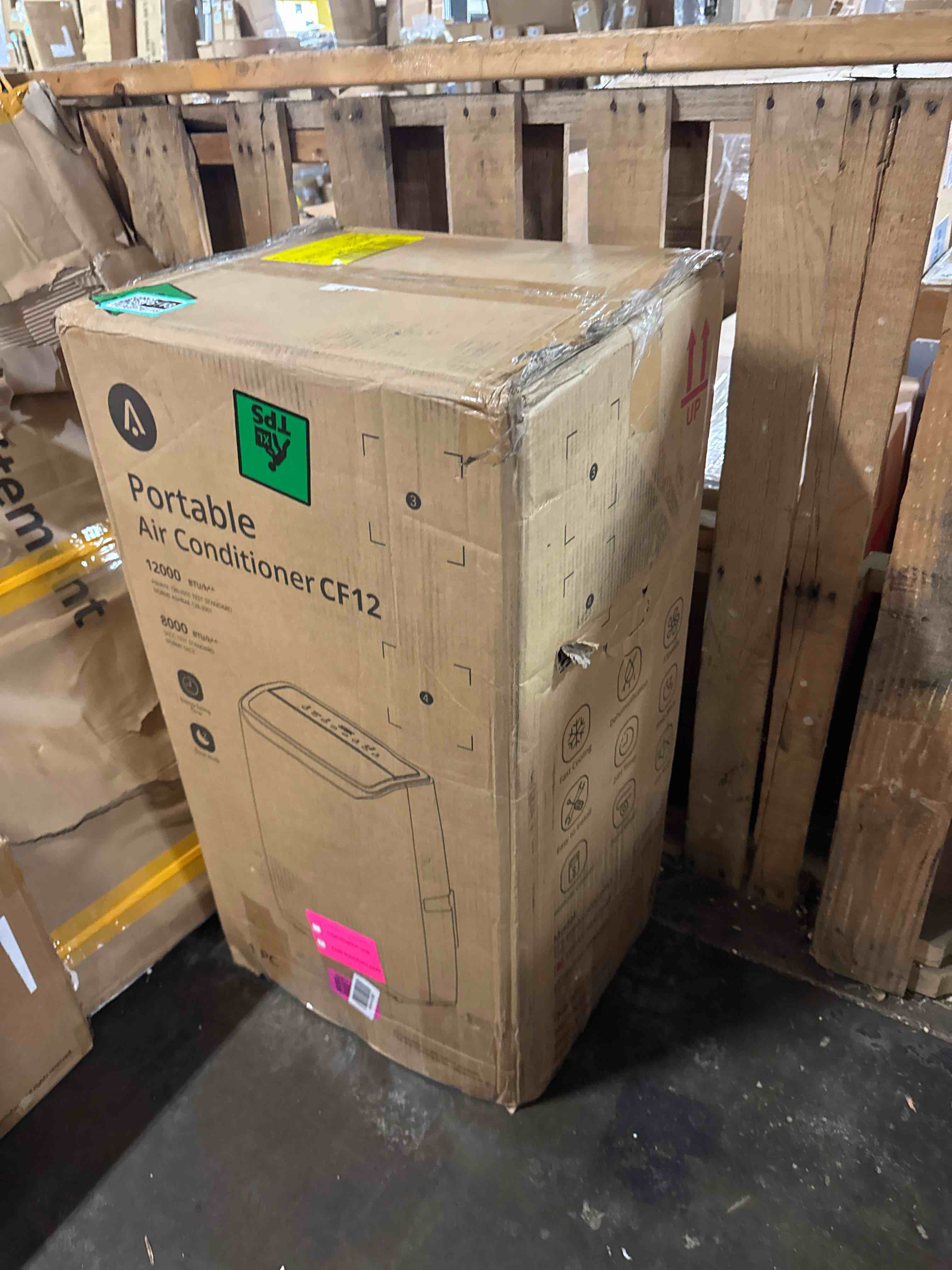 Condition photo showing New/Like New for portable air conditioners, 12000 btu portable ac, cools up to 550 sq. ft 3-in-1 mobile ac for room with dehumidifier fan sleep mode, 24h timer, remote control, and window installation kit included