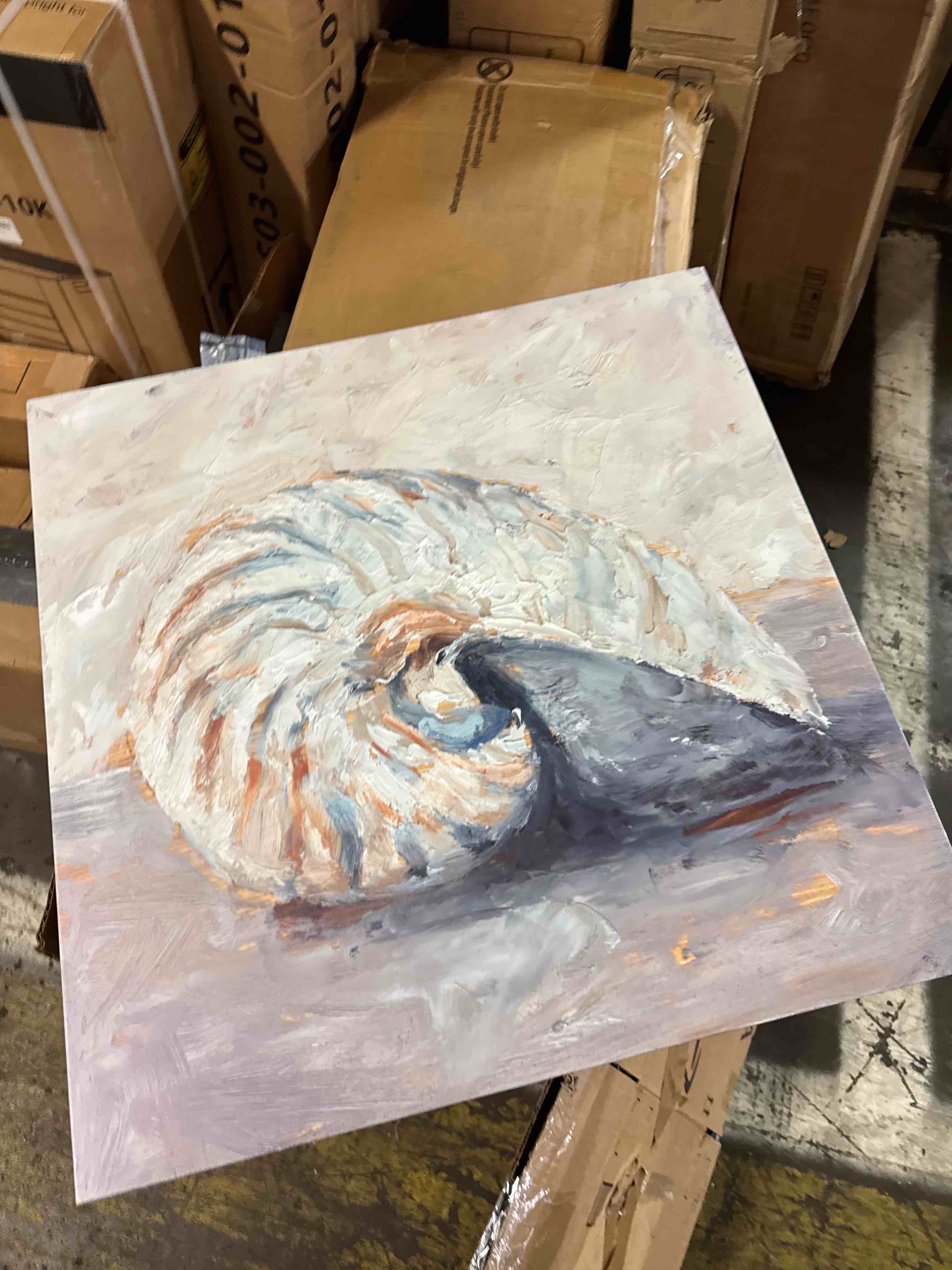 Condition photo showing New/Like New for renditions gallery square canvas wall art: neutral coastal, multicolor nature, modern landscape abstract wall art for home & office - blue shell study i 16x16