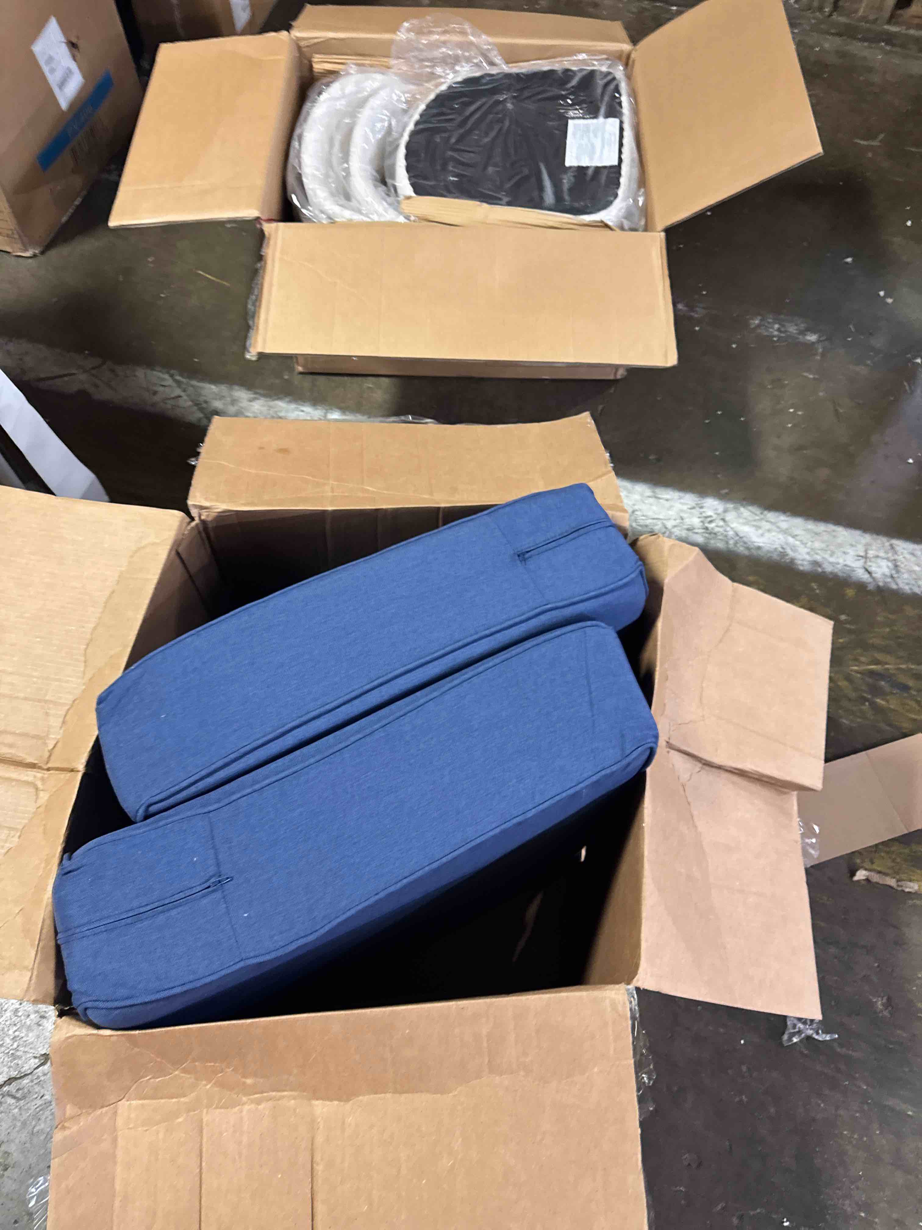 Condition photo showing As Is for 2 seat cushions only ( blue)