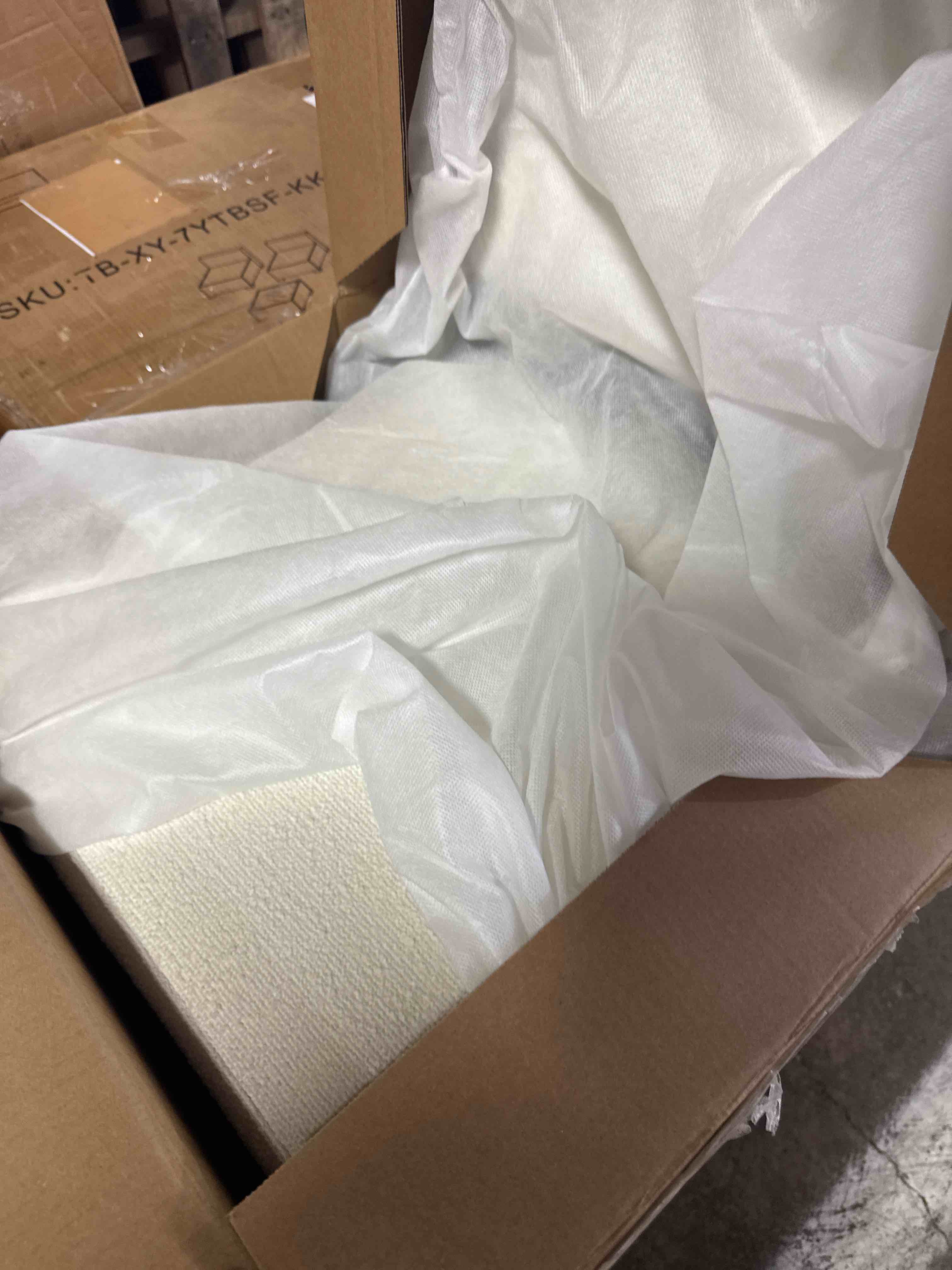 Condition photo showing New/Like New for bar stools 1 upholstered barstools with backs, white boucle fabric, metal bar height chairs, mid century modern counter stools for kitchen island