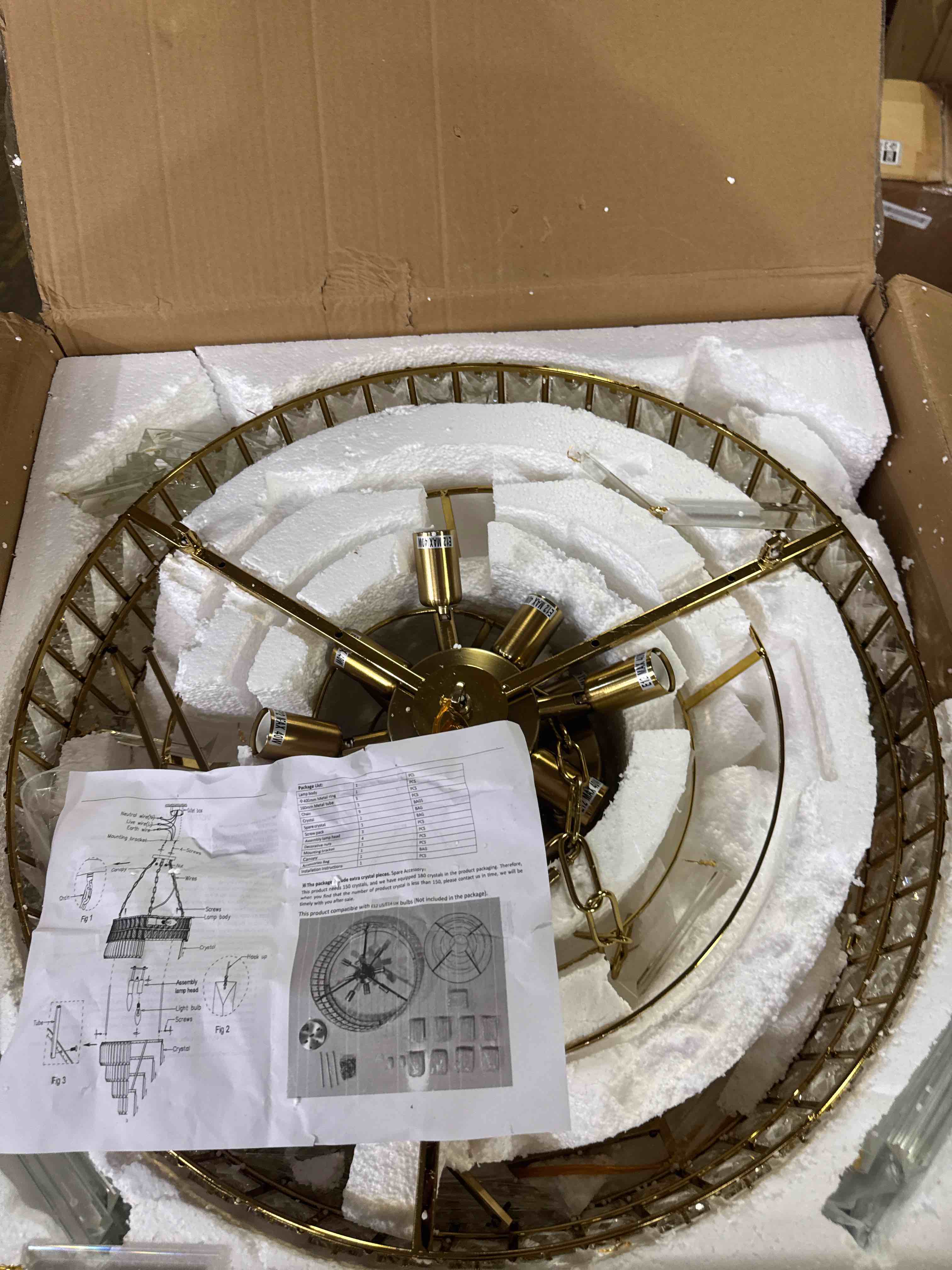 Condition photo showing Good Condition for modern crystal chandelier gold finish light fixture, round crystal pendant light hanging lamp, for living room, dining room, restaurant, e12 x 15, ø29.5 inch ?29.5 inch(series a)