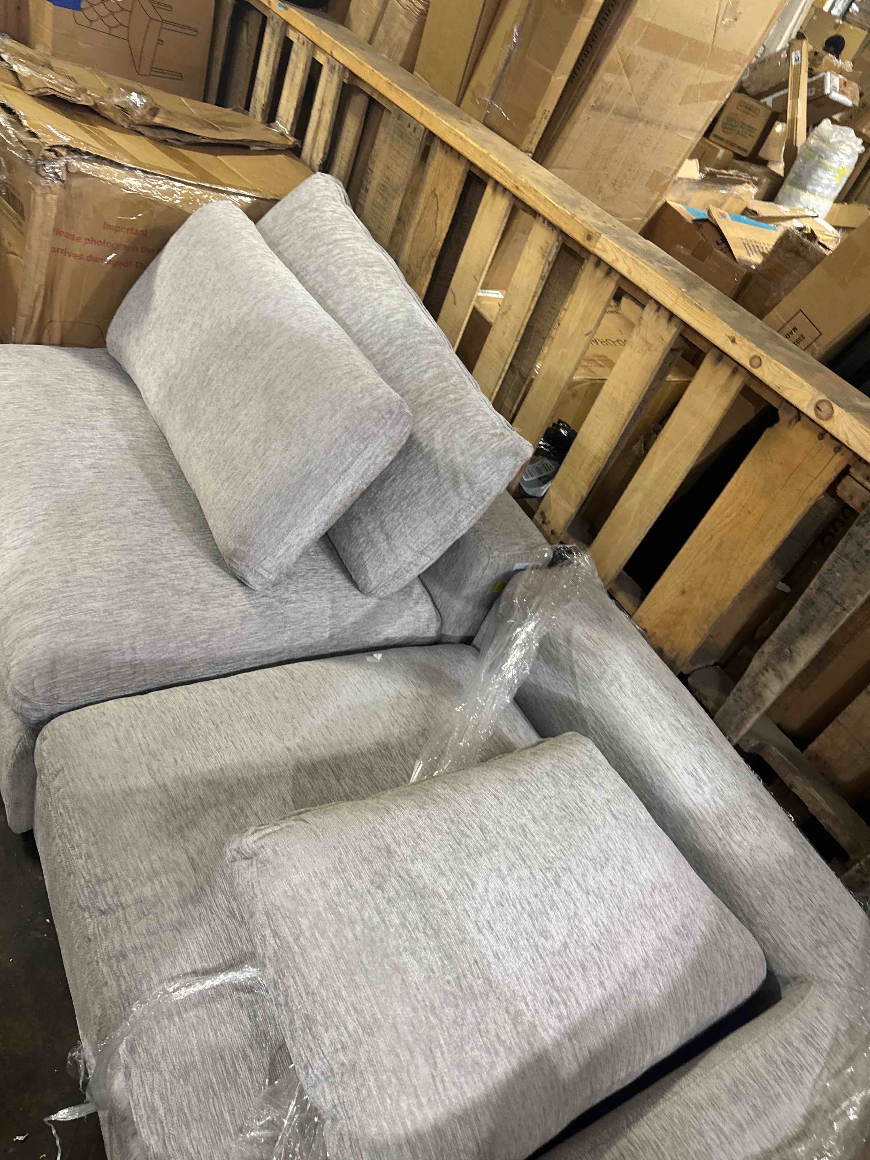 Condition photo showing As Is for cloud couch modular sectional sofa,119.29" l shaped couch, oversized down filled convertible wide seater,3 seater with 1 ottoman for living room set, covers washable&replaceable,grey( only left corner and middle seat of the couch)