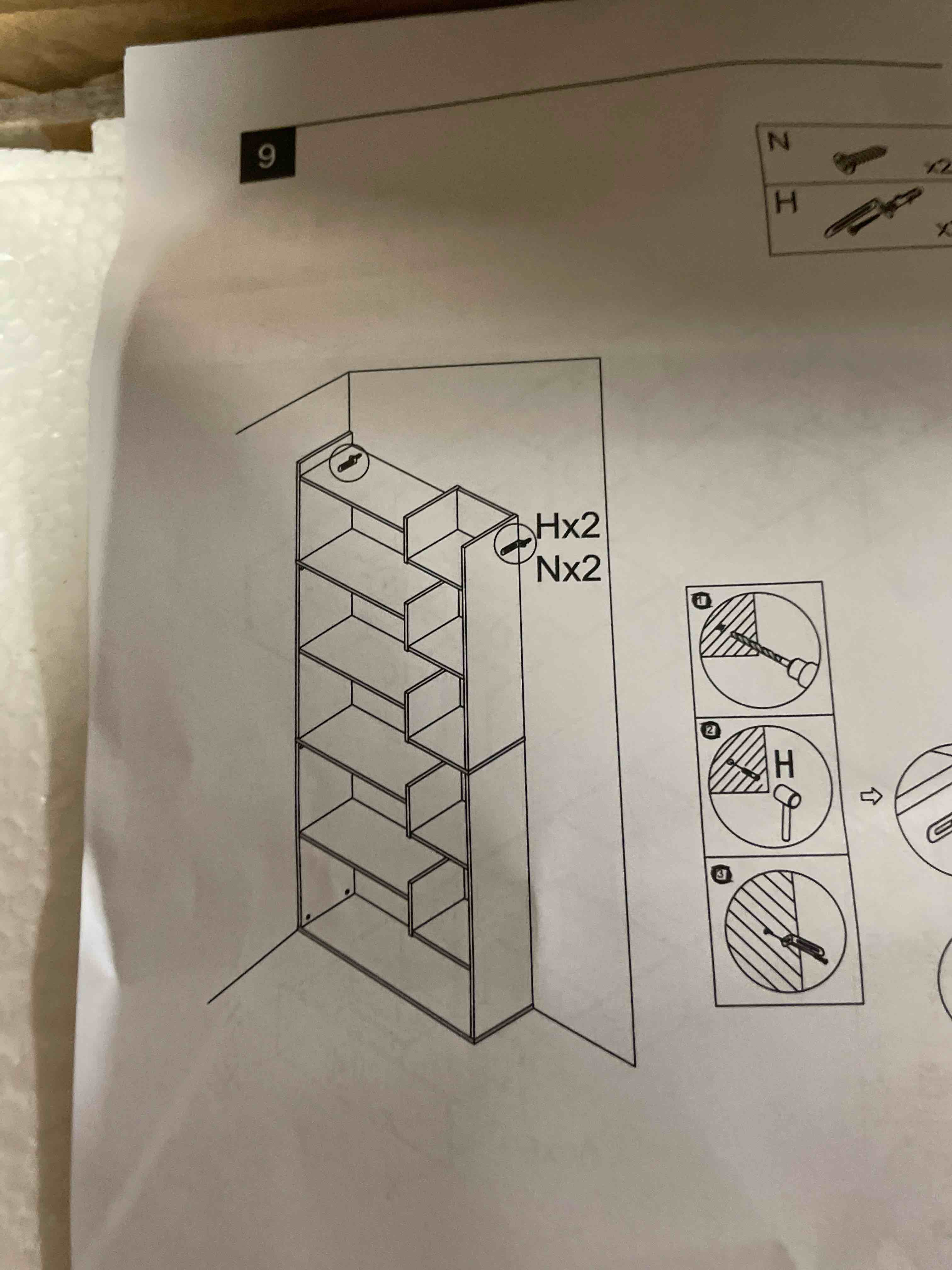 Condition photo showing New/Like New for iotxy 6-tier l-shaped corner bookshelf - 66" tall wooden freestanding bookcase with open shelf units, walnut