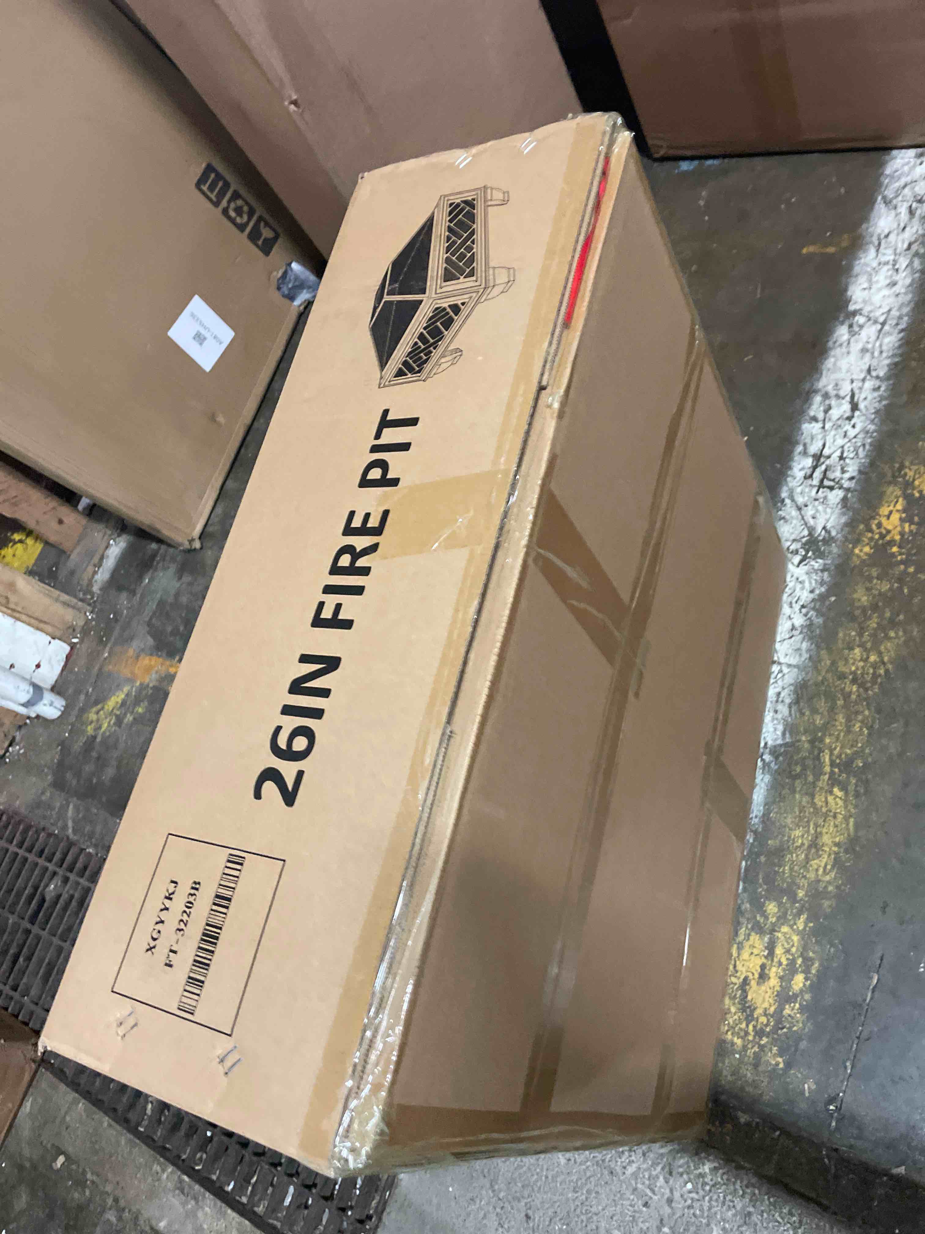 Condition photo showing New/Like New for breezz update version 26 inch wood burning fire pit with cooking grill and spark screen, outdoor metal firepit for patio, backyard, bonfire party, camping and garden