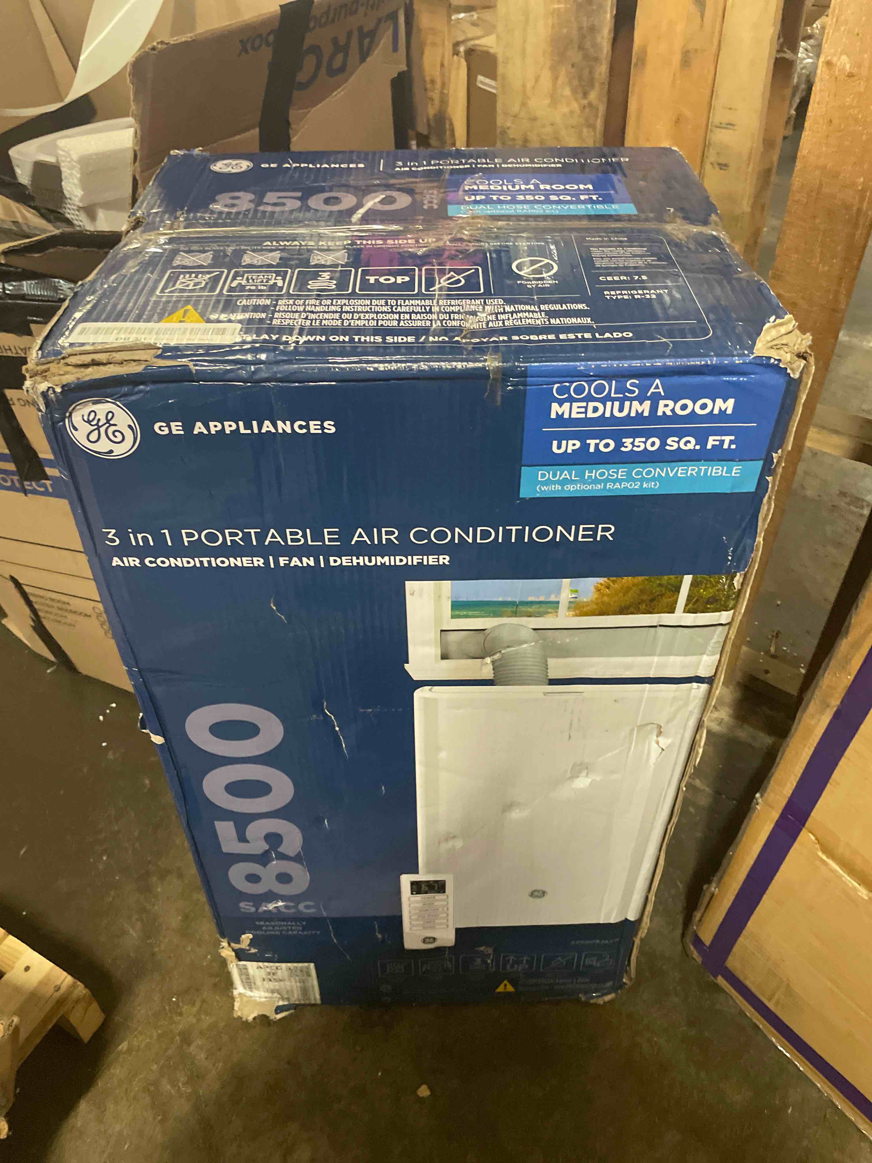 Condition photo showing Good Condition for ge 8,000 btu doe smart portable air conditioner for rooms up to 350 sq ft, compact 3-in-1 ac with dehumidifier & fan, auto evaporation no-drain, remote, window kit included 8,000 btu - wifi
