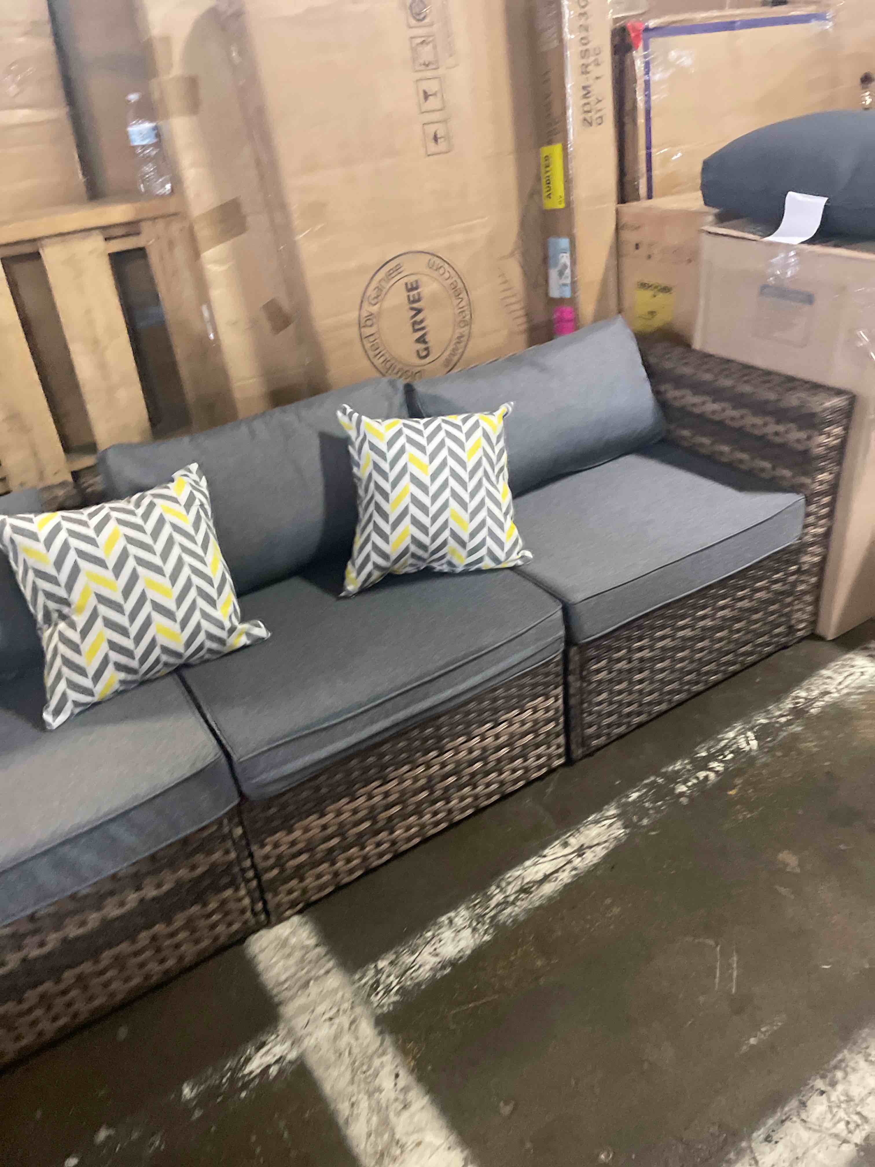Condition photo showing Good Condition for (incomplete see pics)brightree 3 pc patio furniture set,outdoor sectional wicker rattan conversation sofa set all weather patio seating sofas with cushions for garden, backyard (deep grey, )