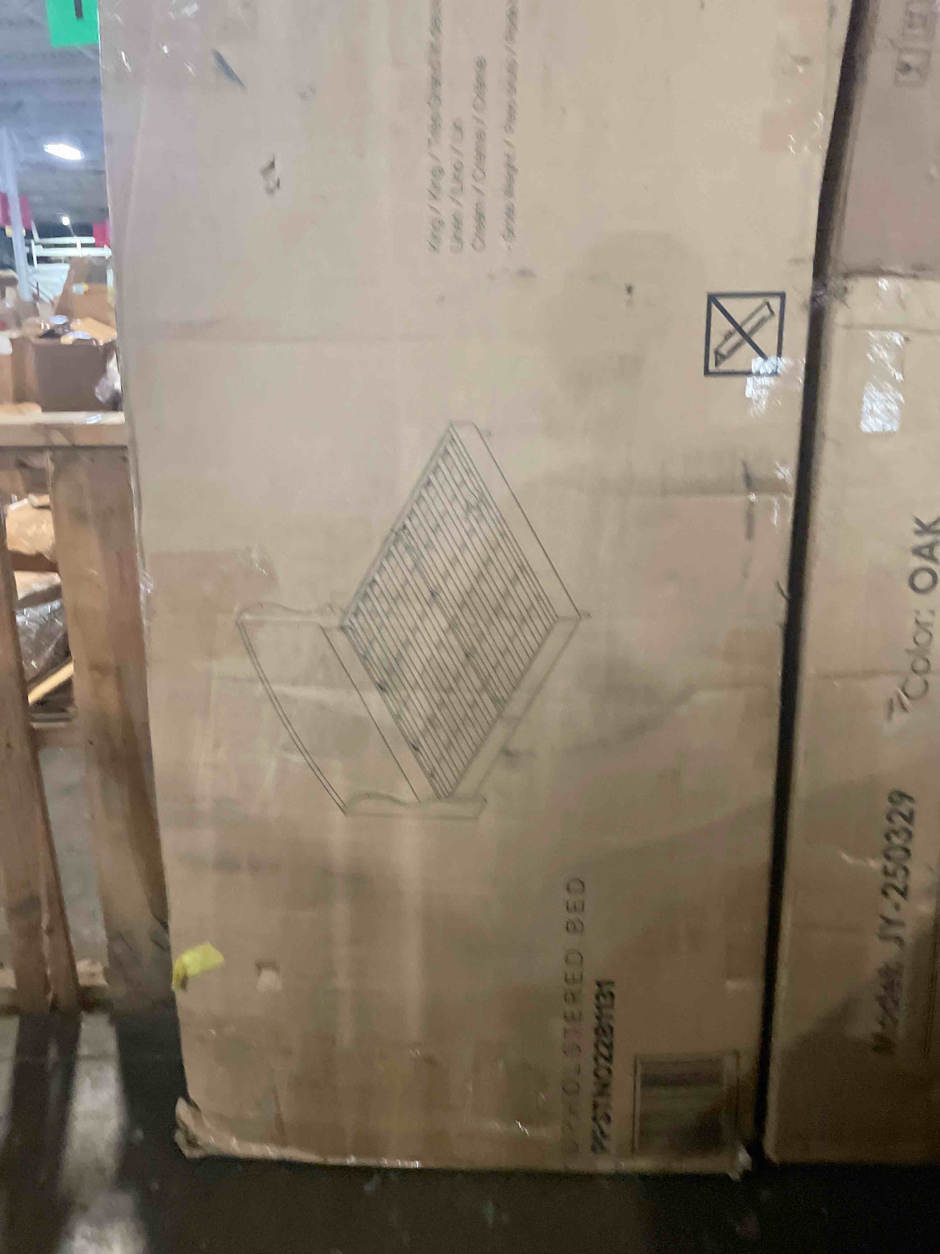 Condition photo showing Good Condition for king size bed frame upholstered platform bed with 51" tall headboard wingback, soft fabric, retro simple style platform bed no box spring needed, easy assembly, beige