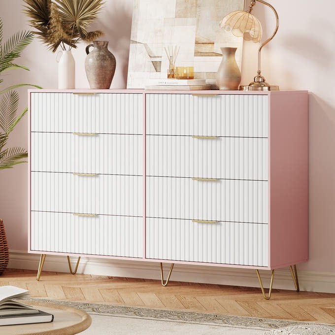 garvee fluted dresser with 8 drawers for bedroom, 55" wide modern wooden
