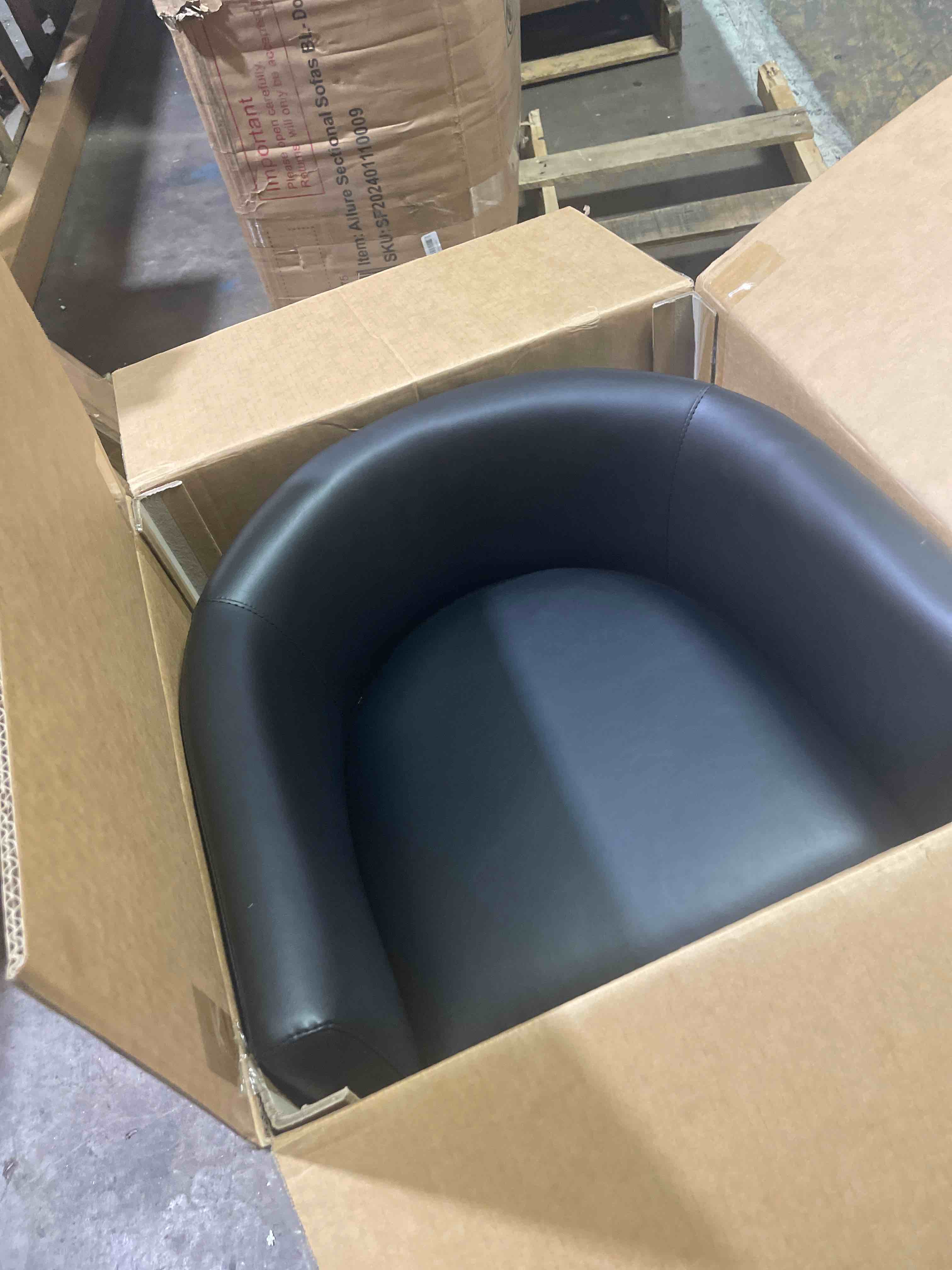 Condition photo showing Good Condition for (legs purchased separately)lue bona counter height bar stools, modern barrel counter stools with backrest and arms, black metal frames, faux leather upholstered accent barstools for kitchen island, black