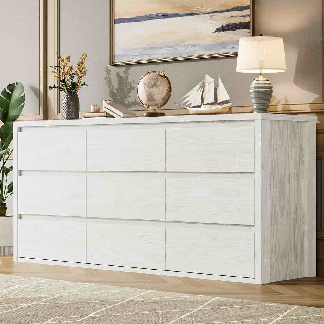 garvee 9 drawer dresser for bedroom, wide wood chest of drawers handle free, large modern