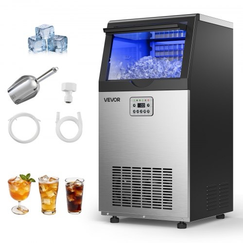 vevor commercial ice maker machine, 100 lbs/24h with 30 lbs storage capacity, built